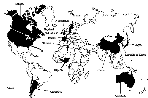 Map showing 14 countries being reviewed