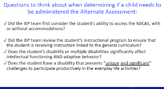 Nebraska Resource 7: Nebraska Department of Education: Training PowerPoint for Alternate Assessment  - Slade C example