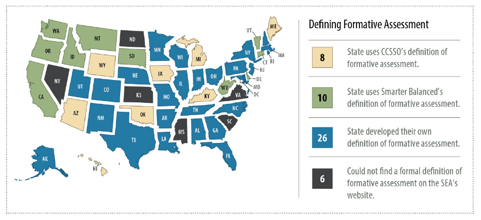 Defining Formative Assessment shown on US map