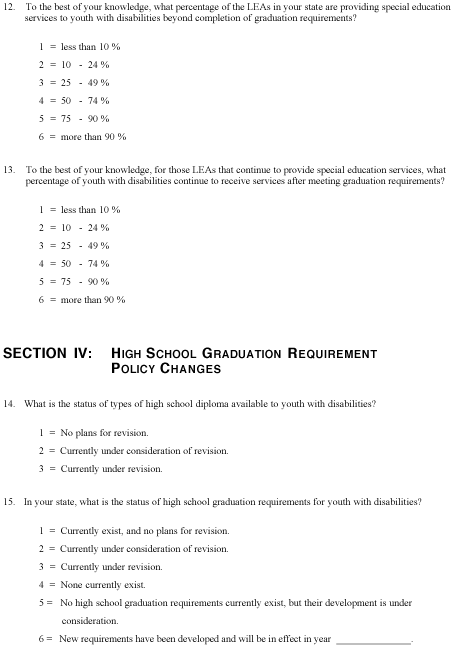 High School Graduation Requirements for Students with Disabilities Survey Questions, page 3