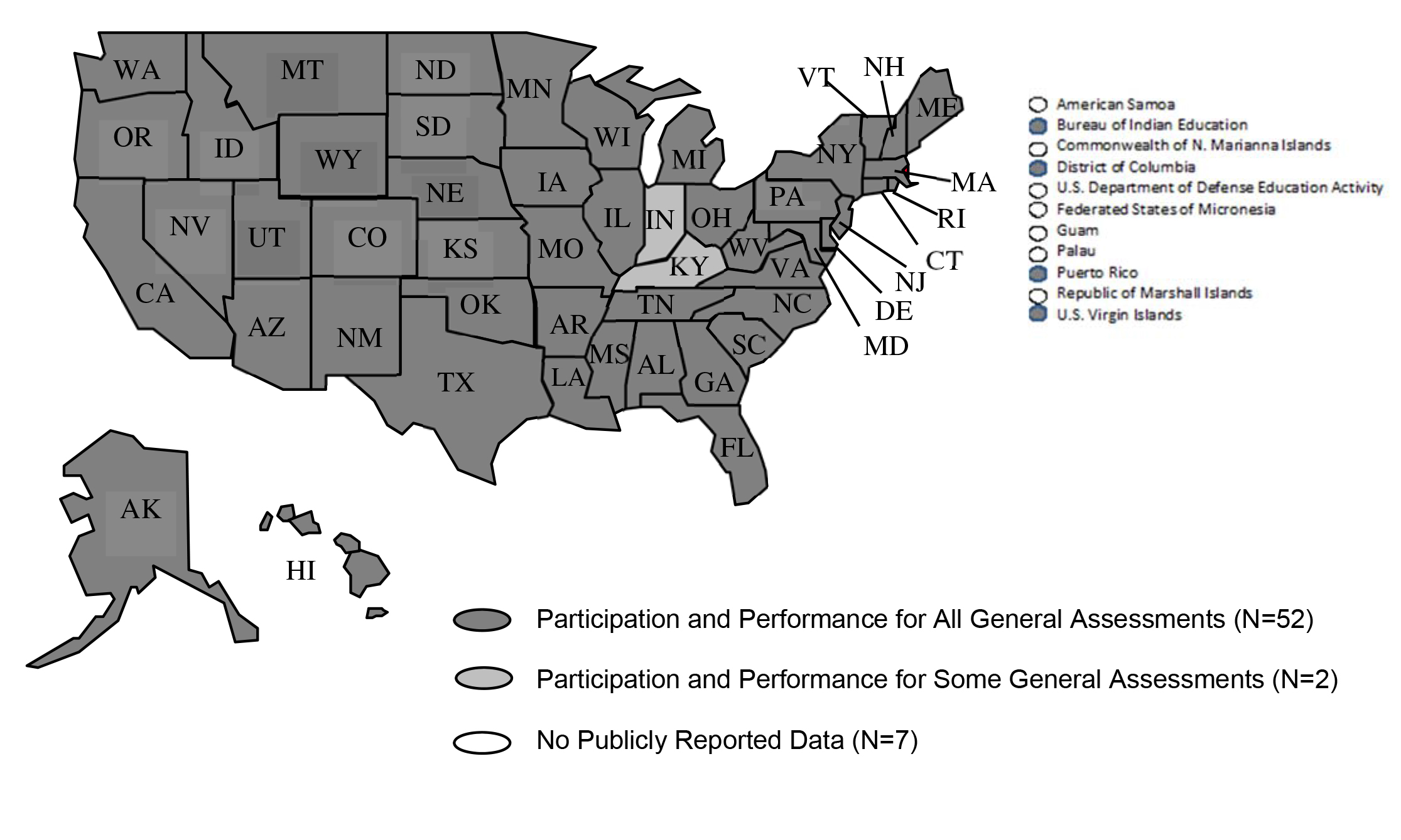 Figure 2 showing  States Reporting 2012-13 Disaggregated Participation or Performance Data for Students with Disabilities on General State Assessments used for Title I Accountability